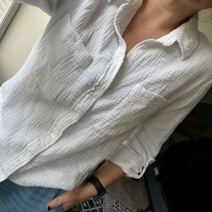 White Gauze Long Sleeve Button Down